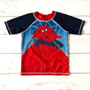 Spider-Man 4T Kids Swim Shirt Spiderman Rashguard Red Blue Top Boys Toddler
